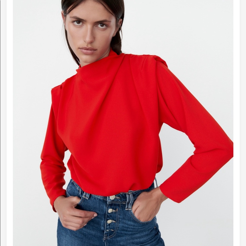 Zara Red Draped Blouse